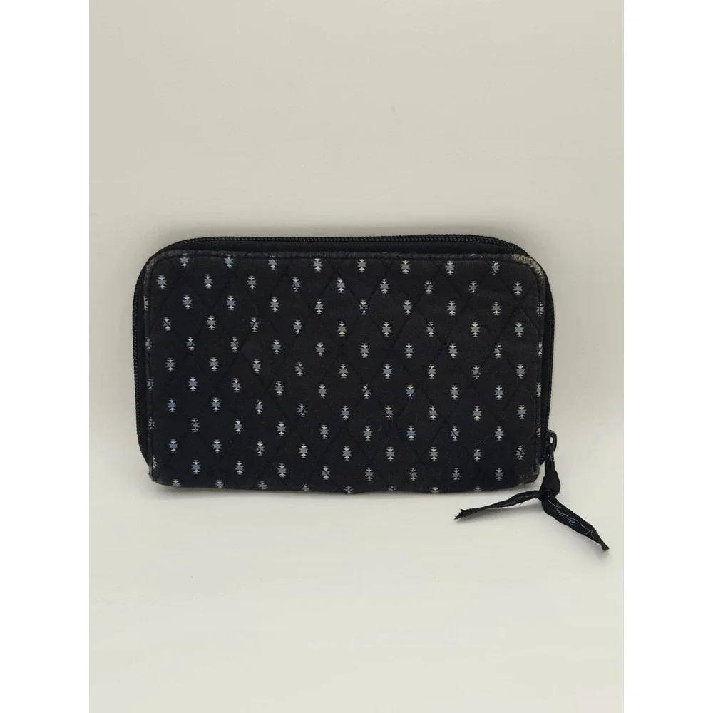 Vera Bradley Quilted Cotton Zip Around Wallet Canyon Pattern Vintage Black Blue - Picture 1 of 6